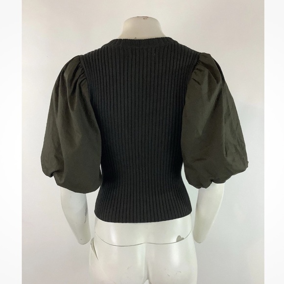 Sofie The Label Sz S Ribbed Puff Sleeve Sweater Deep Green Viscose Nylon - Picture 3 of 5